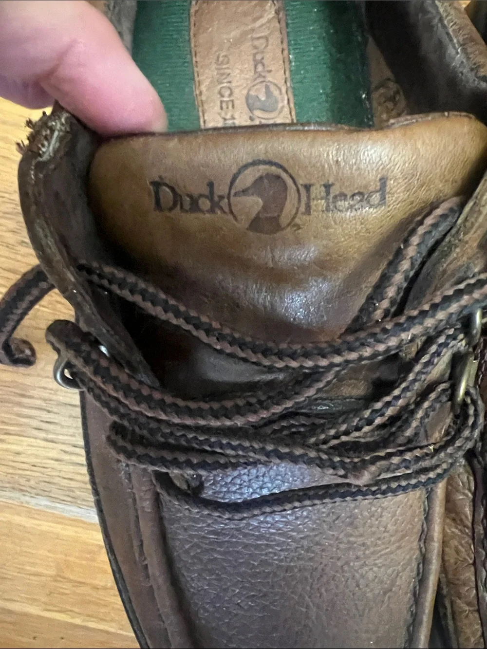 Duck Head Men's Dark Brown Leather Boat Shoes with Black Laces